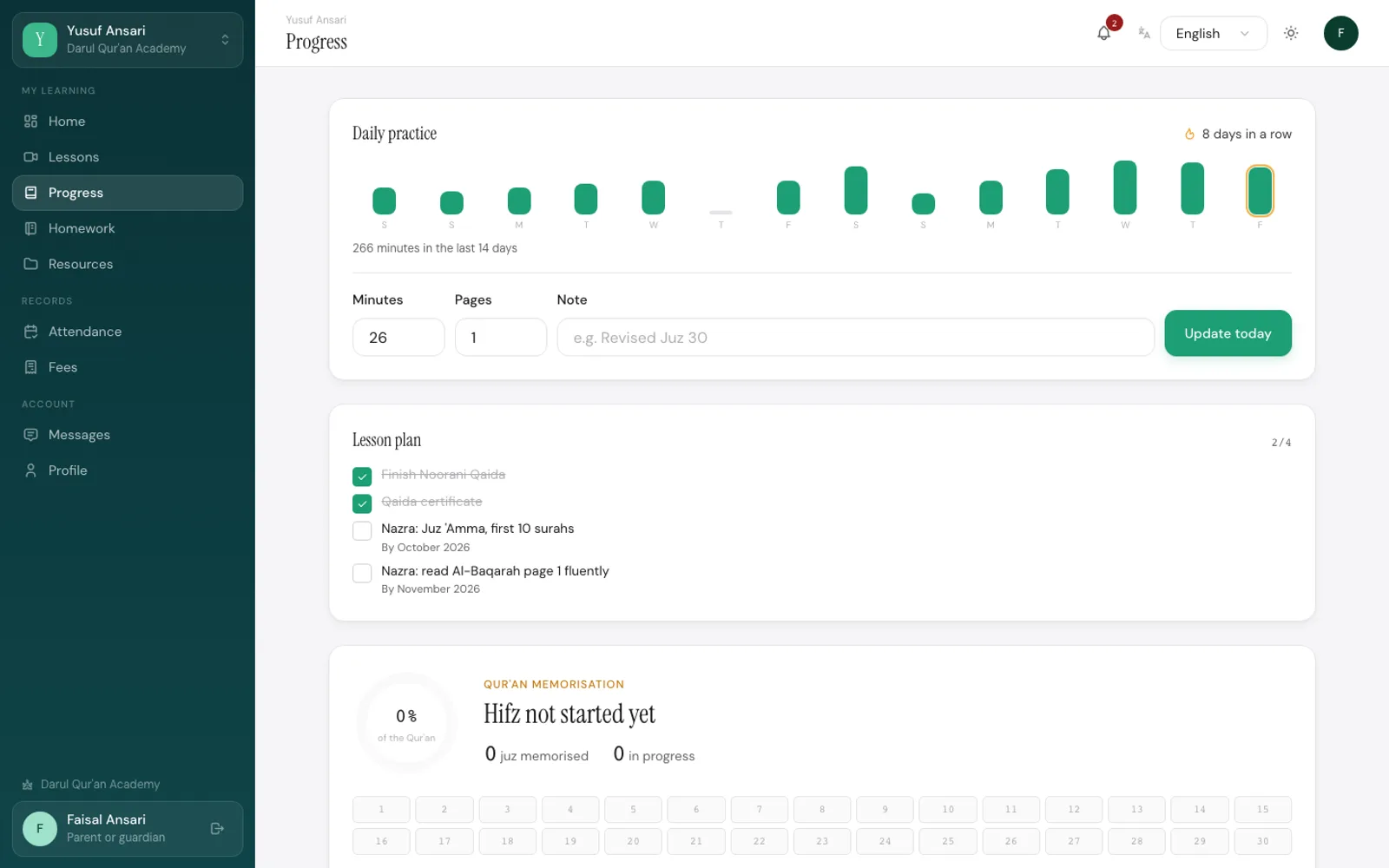 Student app — progress & practice